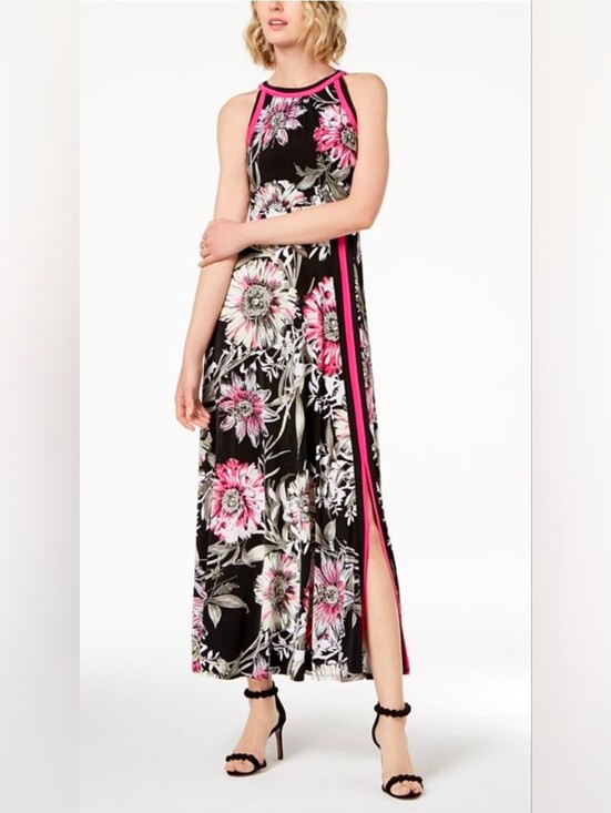 INC International Concepts Dresses & Skirts - INC Black And White W/Pink Floral Halter Neckline Maxi Dress Flowy Womens P/P